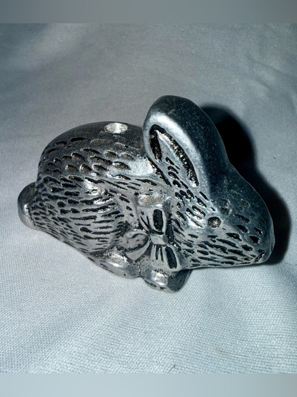 Pewter Metal Bunny Figurine in Shiny Silver Paperweight VTG